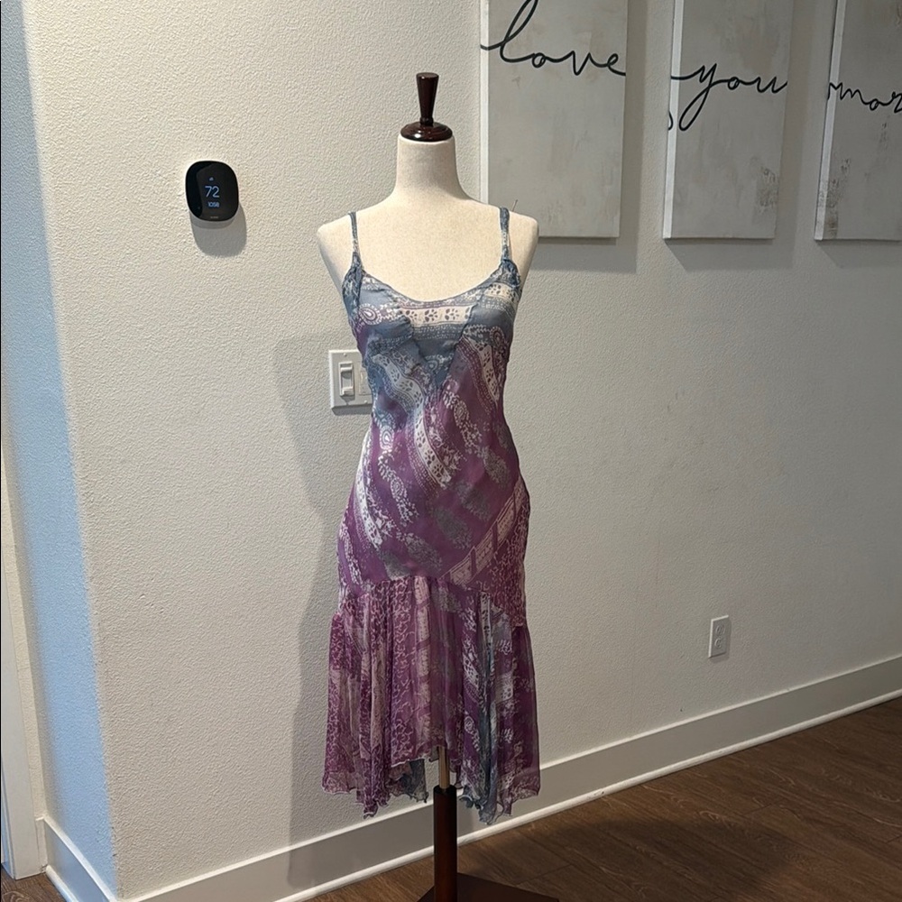 Asymmetrical Purple Slip Dress with Lace Trim